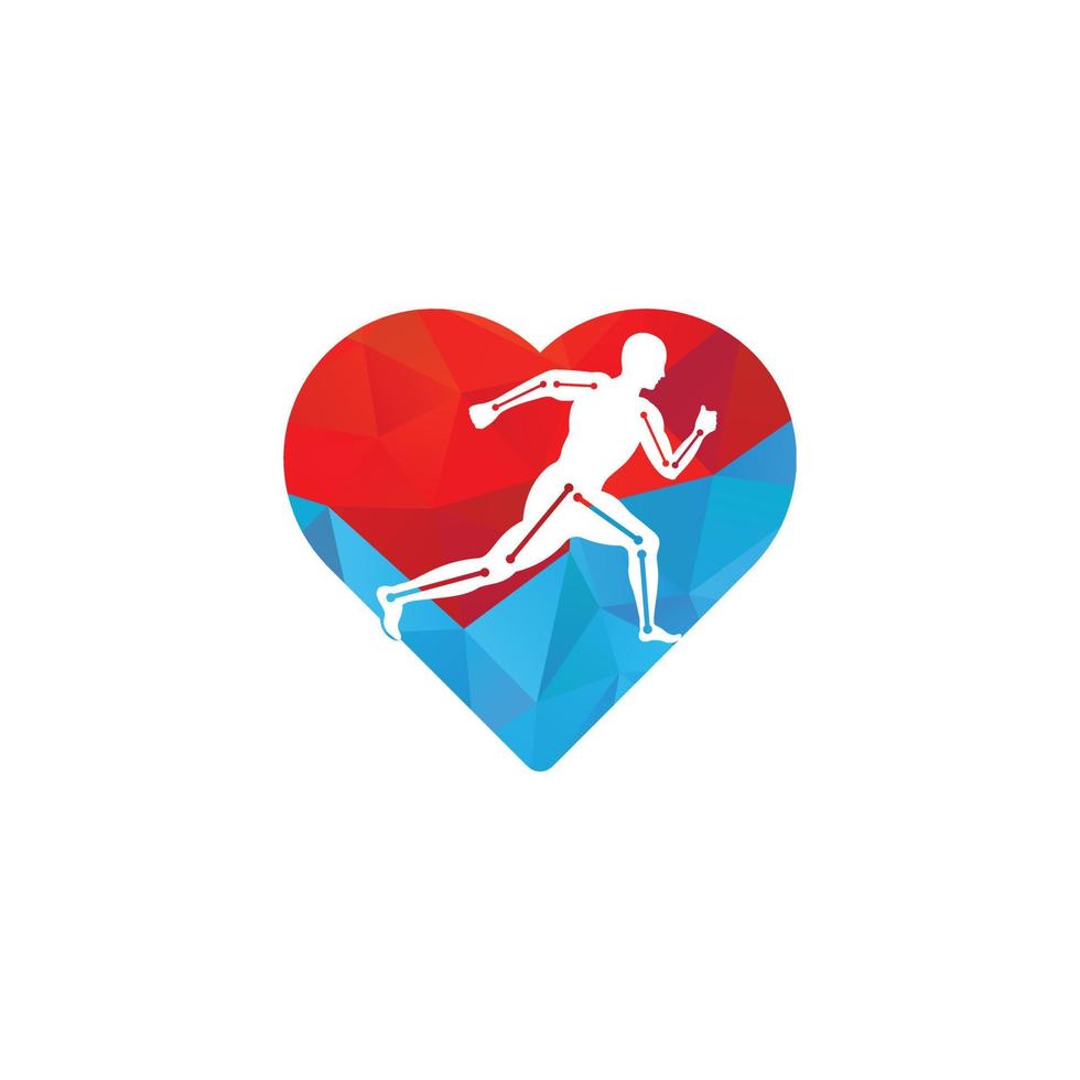 fysioterapi behandling hjärta form begrepp logotyp design mall vektor med människor springa. färgrik vektor hälsa. fysioterapi klinik logotyp. fysioterapi logotyp