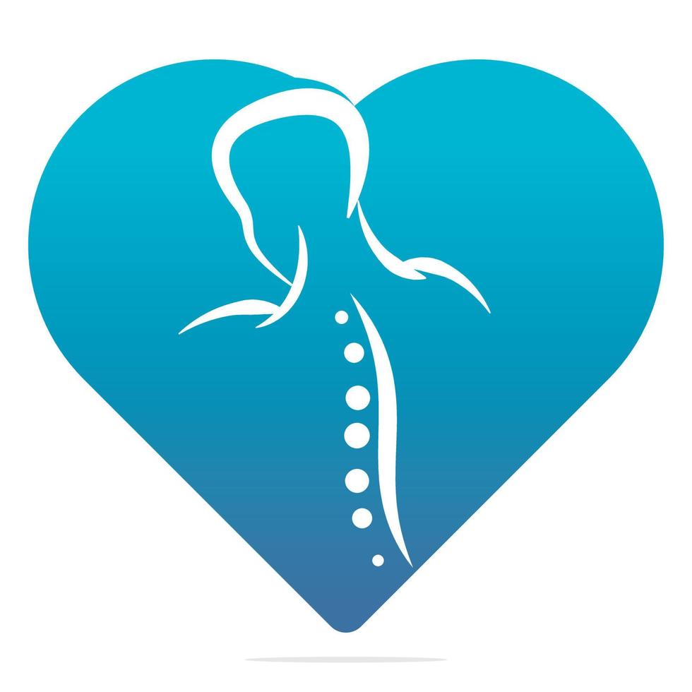 Chiropraktik-Herzform-Logo-Design-Vektorillustration. Logo für Schmerzen im menschlichen Rückgrat. Logo für die Wirbelsäulenpflege. vektor