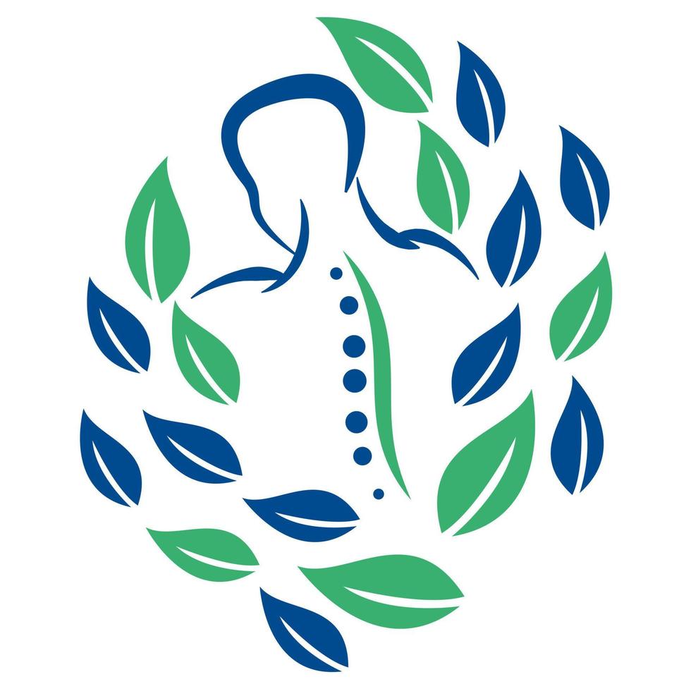 Bio-Chiropraktik-Logo-Design-Vektorillustration. Logo für Schmerzen im menschlichen Rückgrat. Logo für die Wirbelsäulenpflege. vektor