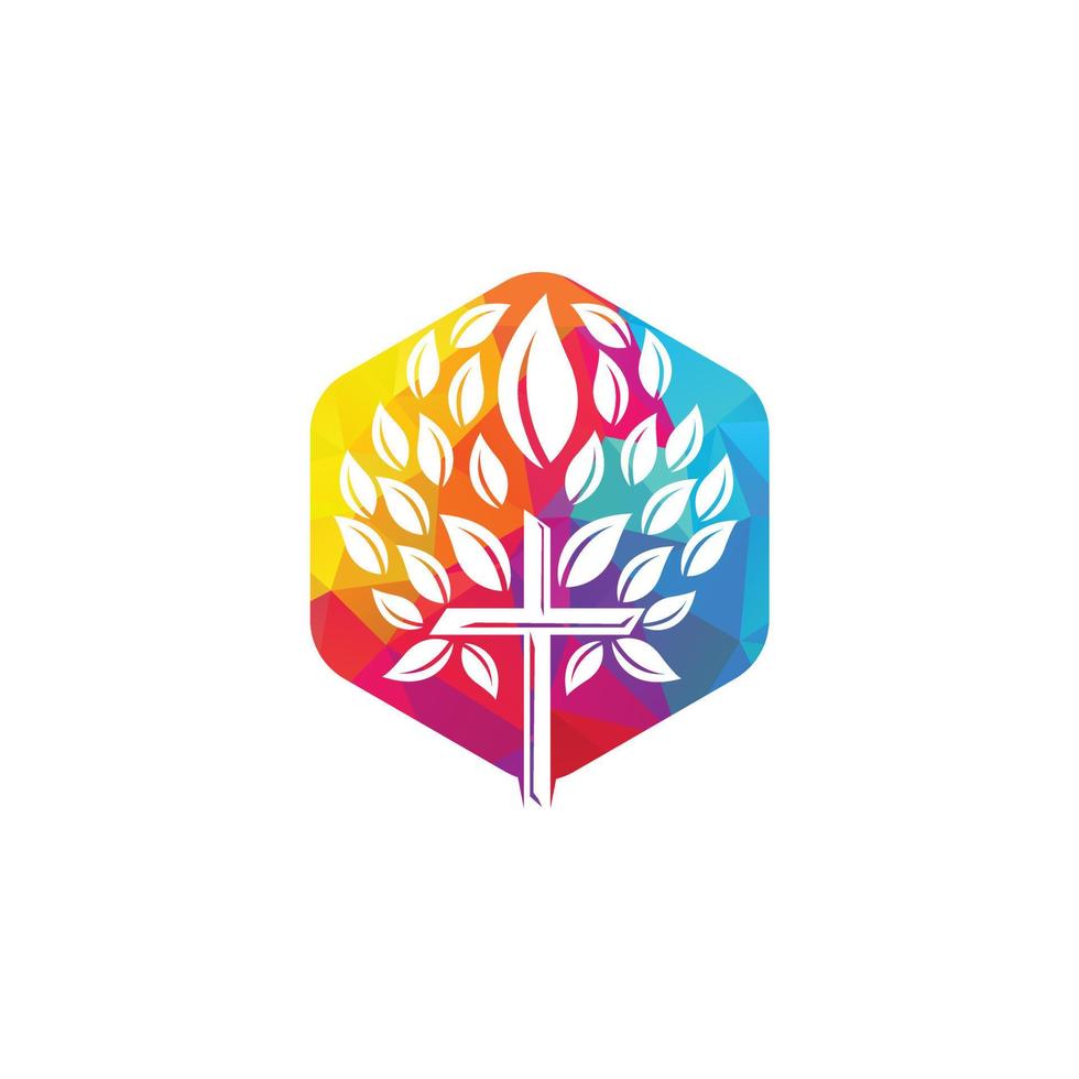 Baum religiöses Kreuz Symbol Symbol Vektordesign. Gebetsbaum-Vektor-Logo-Design-Vorlage. vektor