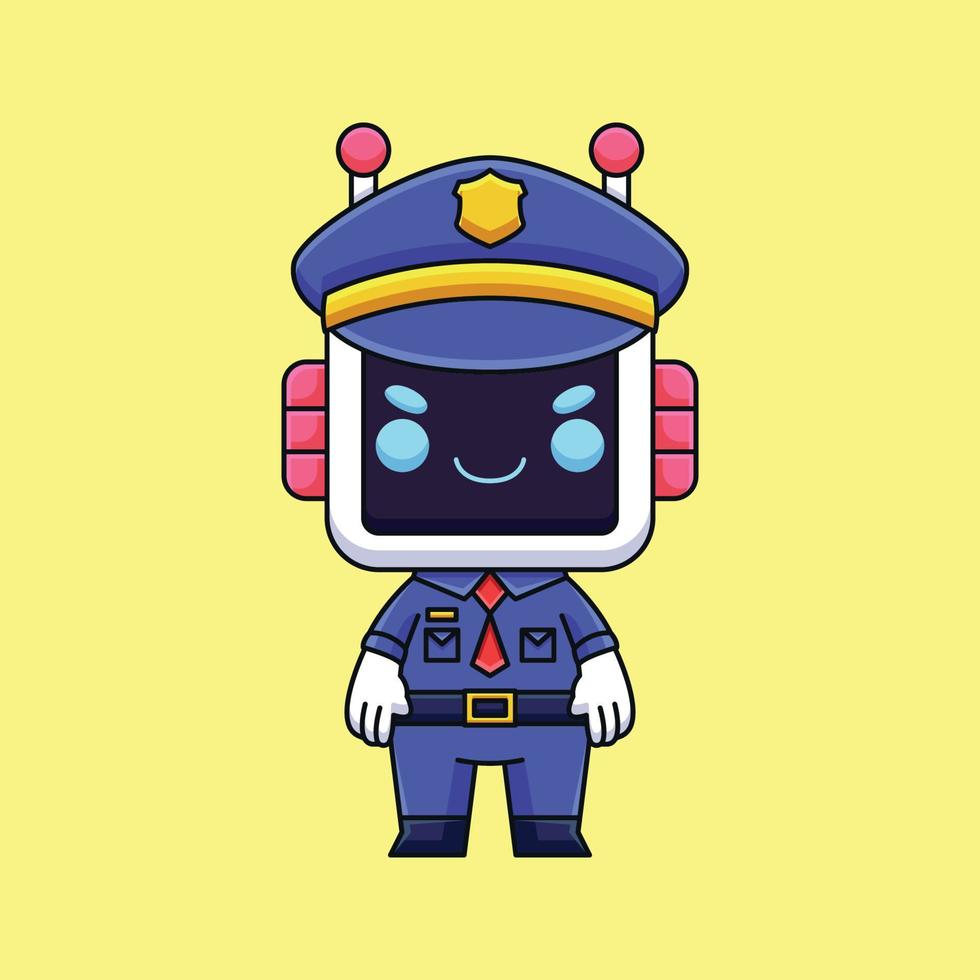 niedliche polizei roboter cartoon doodle hand gezeichnete konzept vektor kawaii symbol illustration