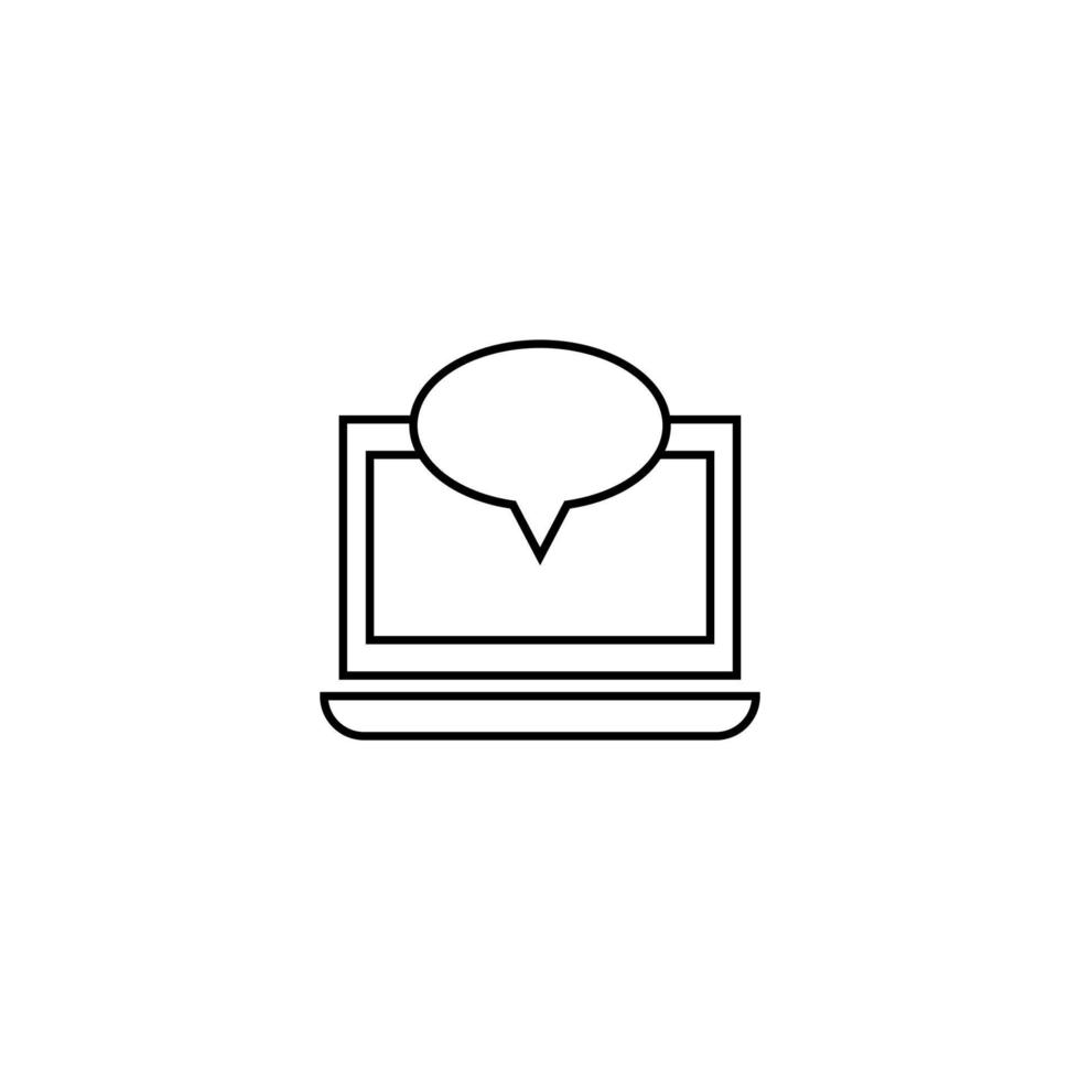 computer-, internet- und kommunikationskonzept. modernes monochromes Zeichen im flachen Stil. geeignet für Websites, Geschäfte, Bücher usw. Liniensymbol der Sprechblase auf dem Laptop-Monitor vektor