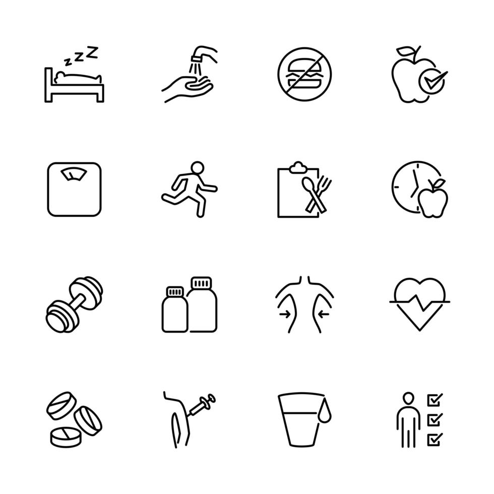 Linien-Icon-Set im Zusammenhang mit gesundem Leben vektor