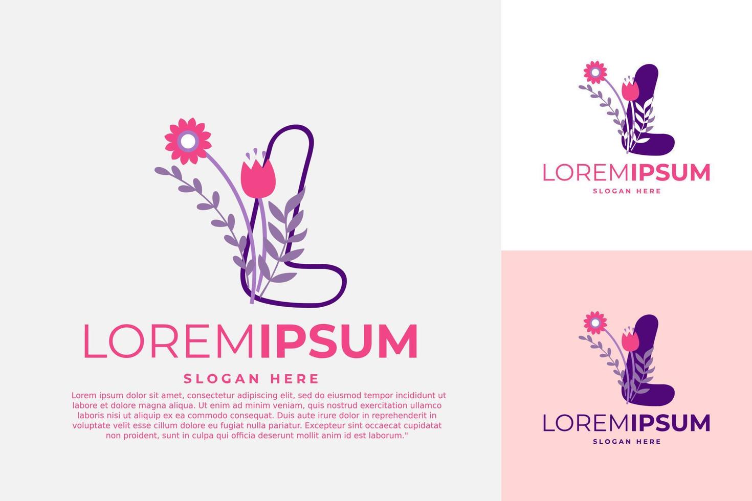 brev l logotyp design vektor mall illustration med blommor