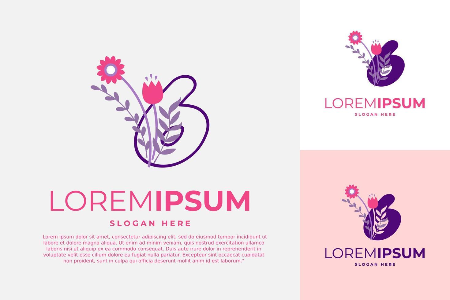 numerisk 6 logotyp design vektor mall illustration med blommor