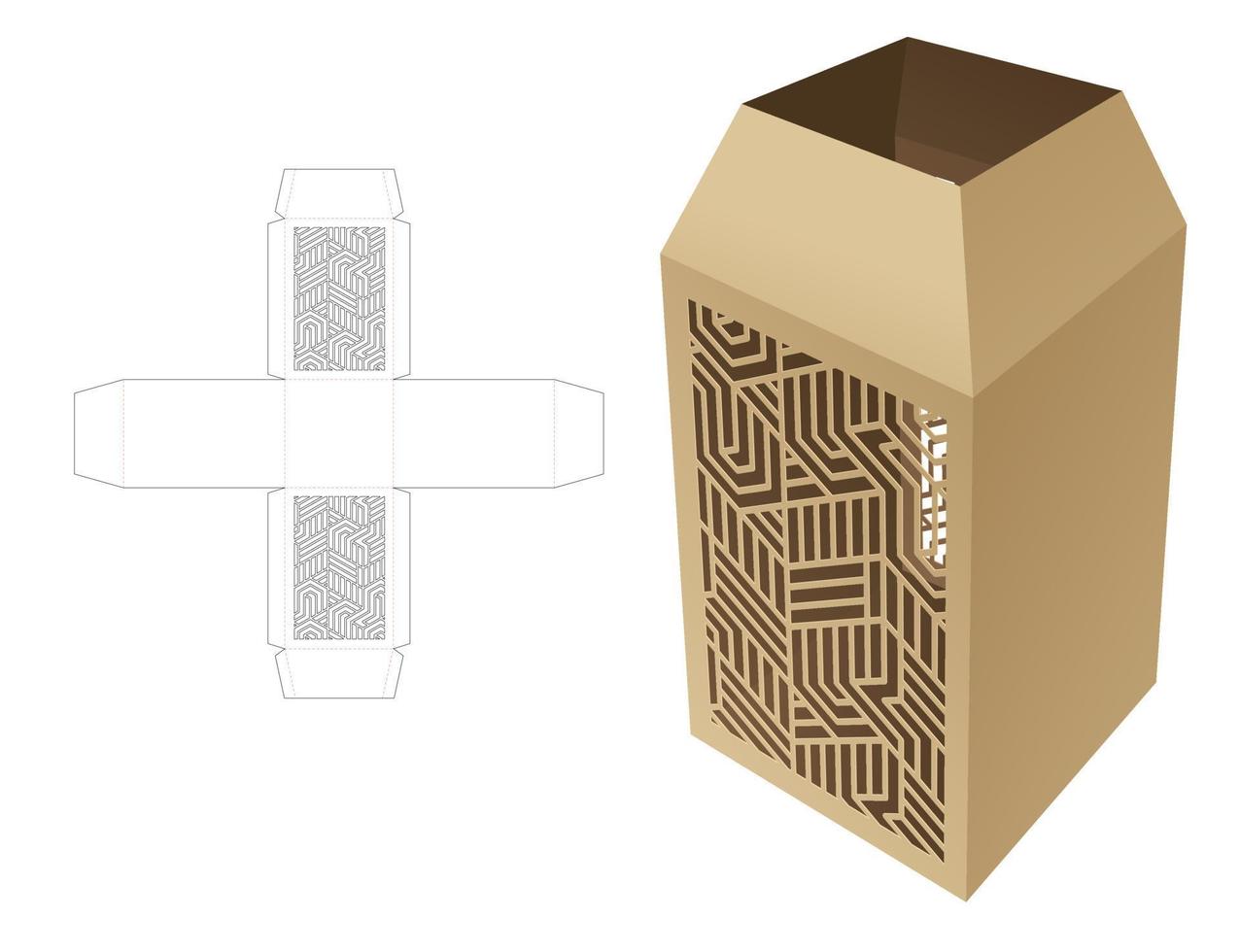 kartong obelisk topp brevpapper låda med stenciled mönster dö skära mall och 3d attrapp vektor