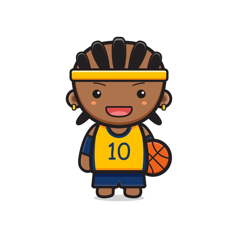 söt pojke basketboll spelare innehav boll tecknad serie ikon vektor illustration