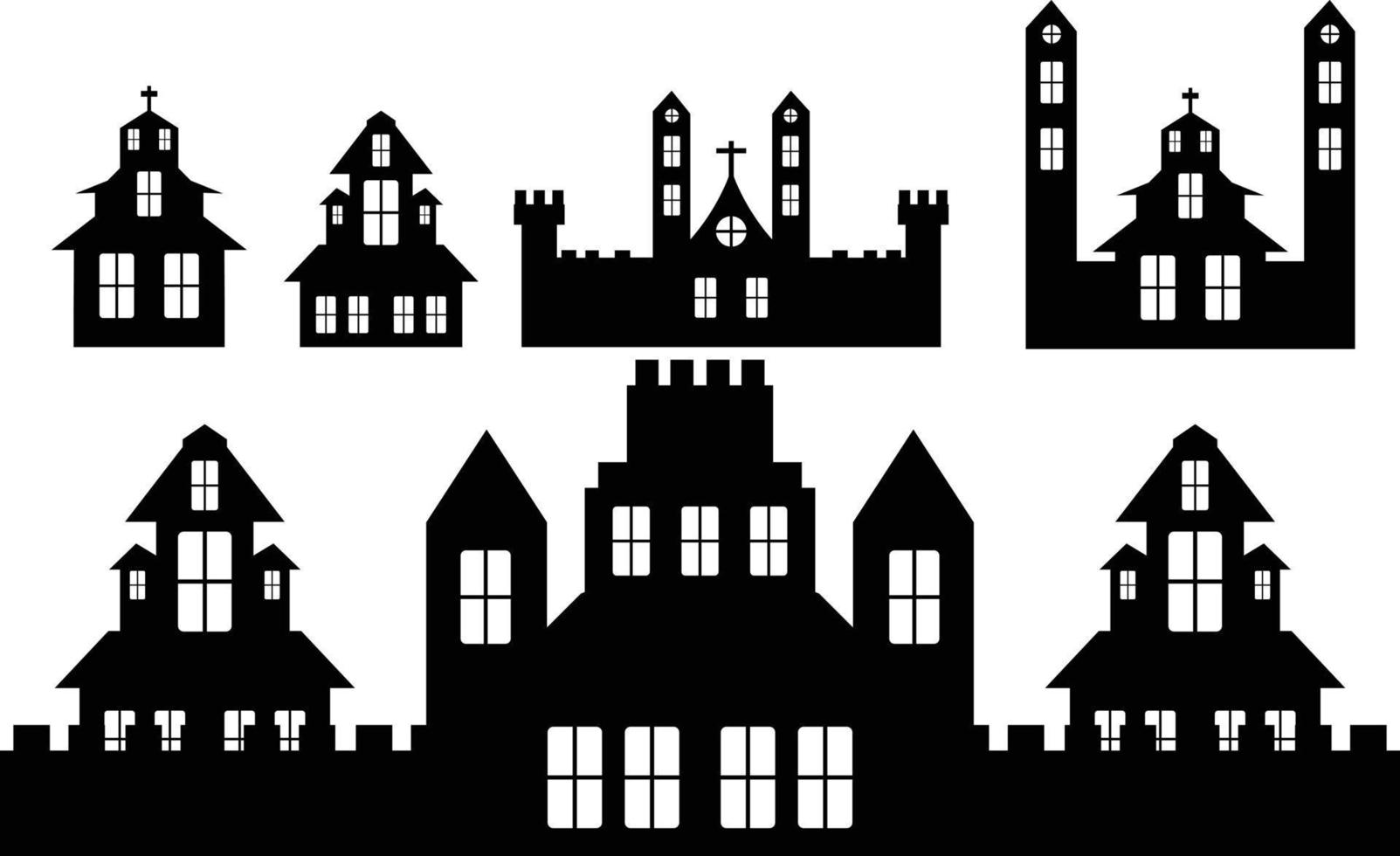 halloween spukhaus silhouette set sammlung auf weißem hintergrund vektor