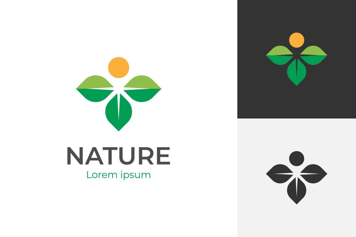 gesundes Leben Logo Design mit Menschen frisches Blatt Natur Symbol Symbol Element Design für Fitness, Yoga, Therapie vektor