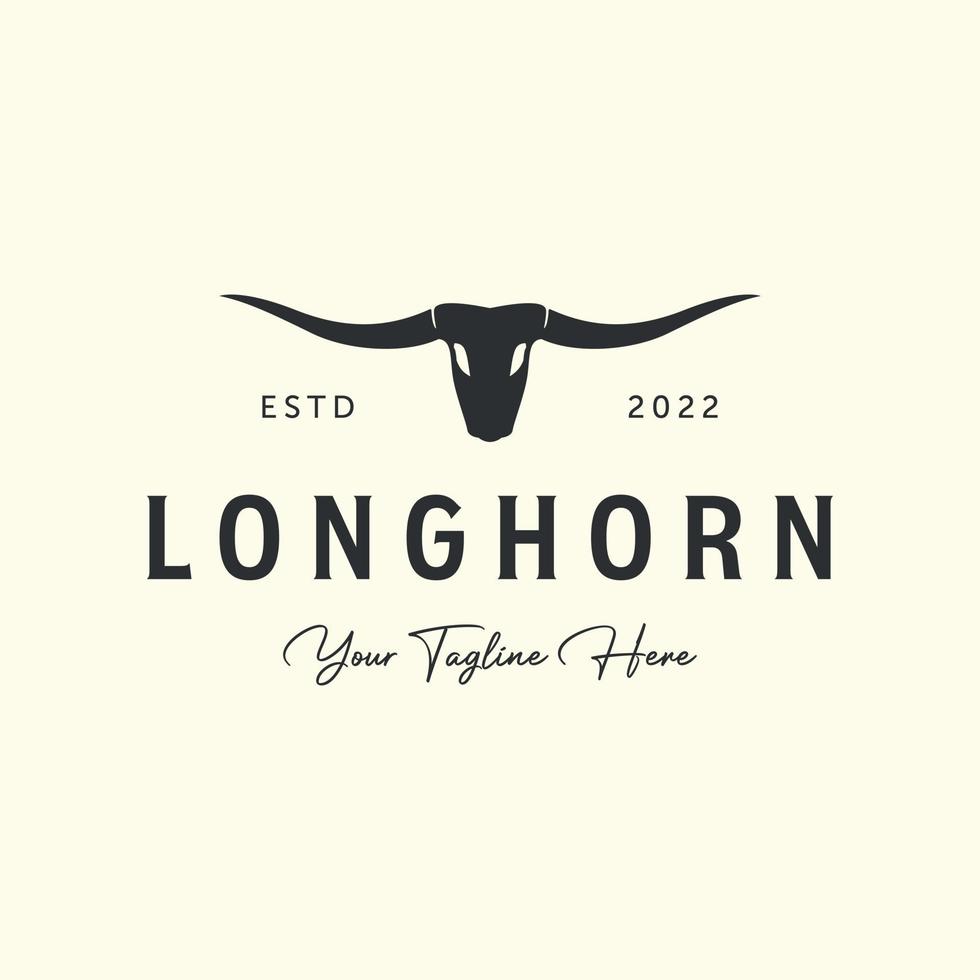 Texas Longhorn mit Logo-Vektor-Icon-Design im Vintage-Stil. westliche Stierschablonenillustration vektor