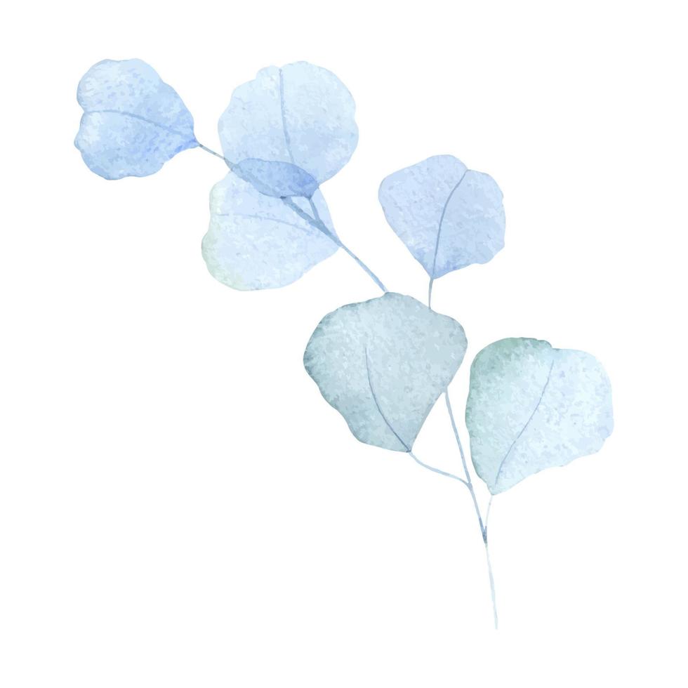 aquarellblaue zweige mit blättern. grünes blatt handbemalt isoliert. als Element zur dekorativen Gestaltung von Einladungs-, Hochzeits- oder Grußkarten verwendet werden. vektor