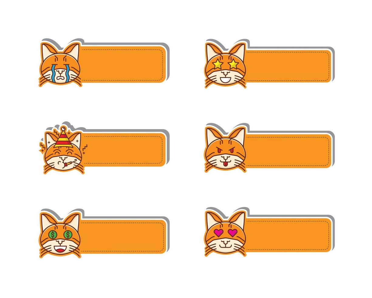 niedlicher kawaii Katzen-Emoji-Namensschildaufkleber vektor