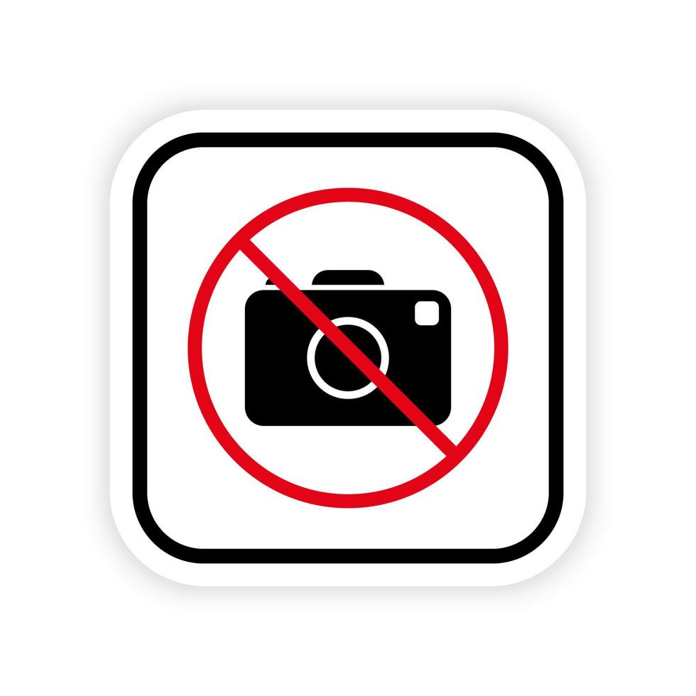 Fotokamera schwarze Silhouette Symbol verbieten. kein erlaubtes Piktogramm zur Aufnahme von Zonenkameras. Fotografie rotes Stoppsymbol. Vorsicht Fotokamera verbotener Bereich. isolierte Vektorillustration. vektor