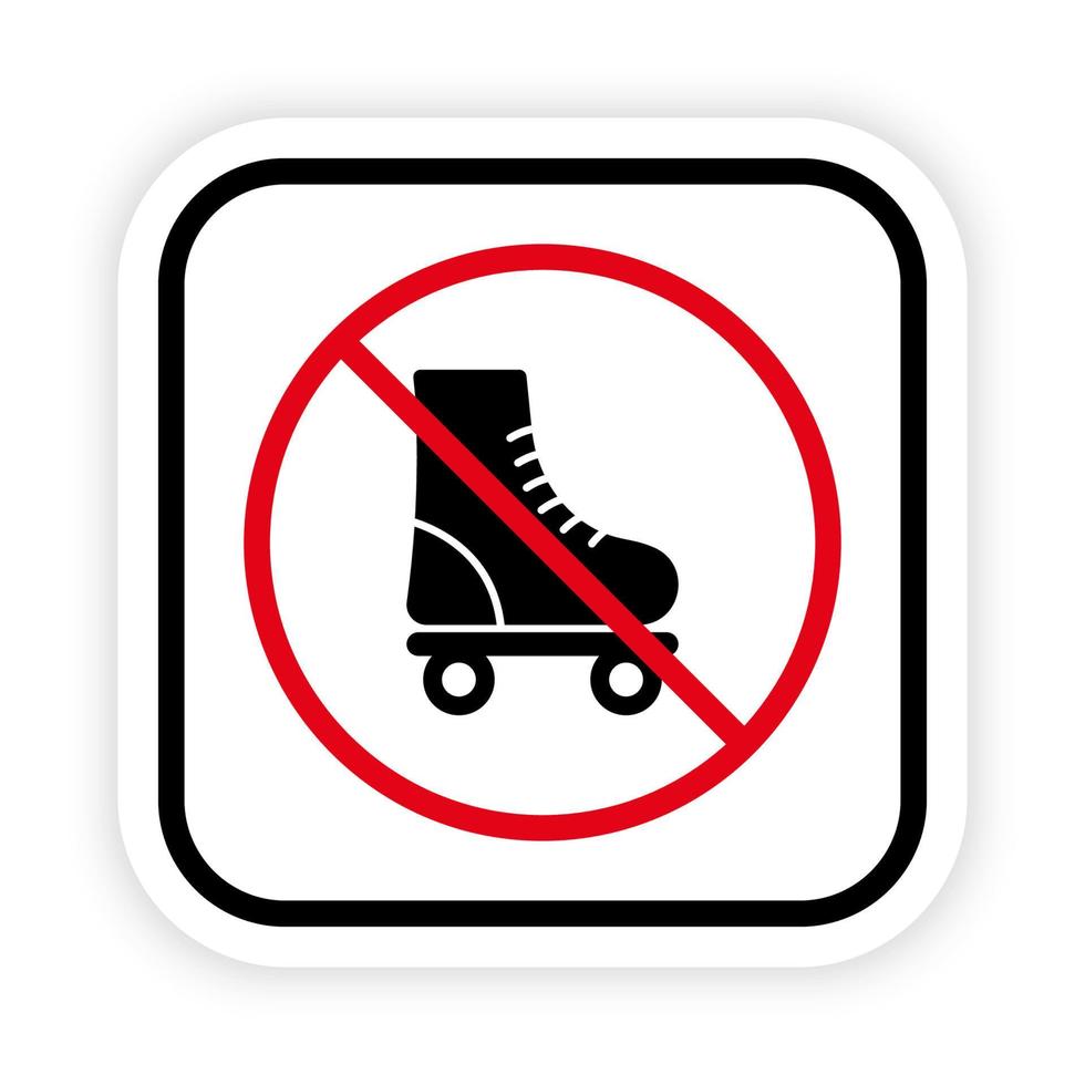 kein erlaubtes Skating-Schild. Verbotene Rollzone. Verbotenes Rollschuh-Piktogramm. verbieten Rollschuh schwarze Silhouette Symbol. Sportschuhe rotes Stoppkreissymbol. isolierte Vektorillustration. vektor