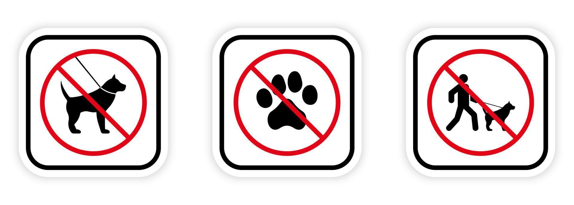 piktogram för förbjuden hundpromenad. man med hund i koppel röd stoppcirkelsymbol. tass fotavtryck förbud svart siluett ikon. inga tillåtna husdjur skylt. förbjuden promenadparkzon. isolerade vektor illustration.