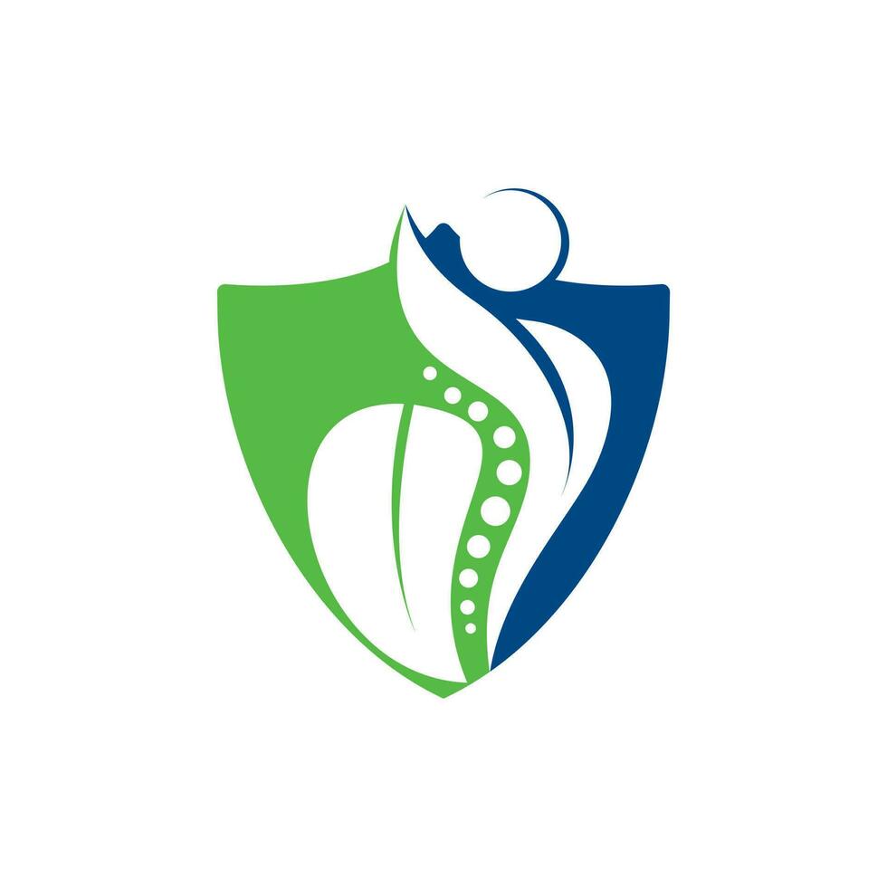 Chiropraktik-Logo-Design-Vektor-Illustration. Schmerz-Logo. Logo für die Wirbelsäulenpflege. Knochen-, Orthopädie-, Chiropraktik-Wellnesszentrum. vektor