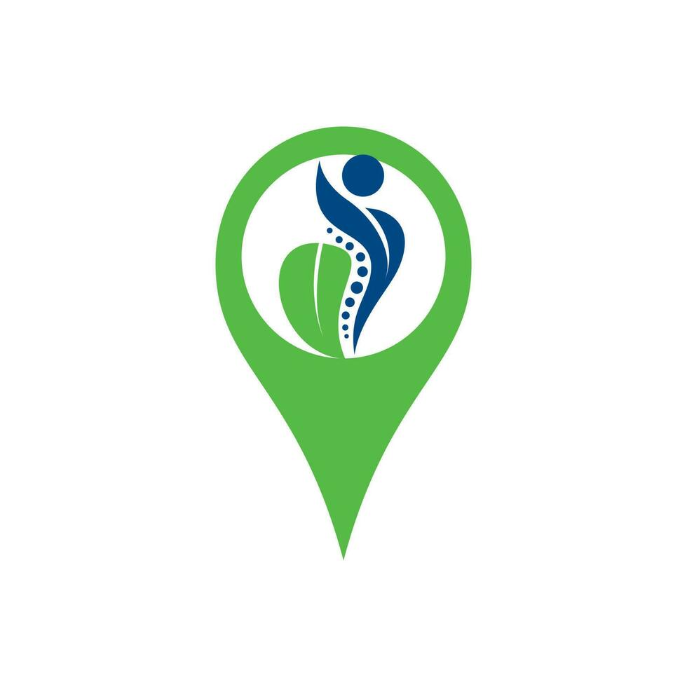 Chiropraktik-Logo-Design-Vektor-Illustration. Schmerz-Logo. Logo für die Wirbelsäulenpflege. Knochen-, Orthopädie-, Chiropraktik-Wellnesszentrum. vektor