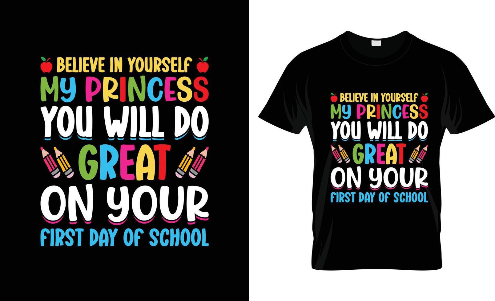 erster Schultag T-Shirt-Design, erster Schultag T-Shirt-Slogan und Bekleidungsdesign, erster Schultag Typografie, erster Schultag Vektor, erster Schultag Illustration vektor