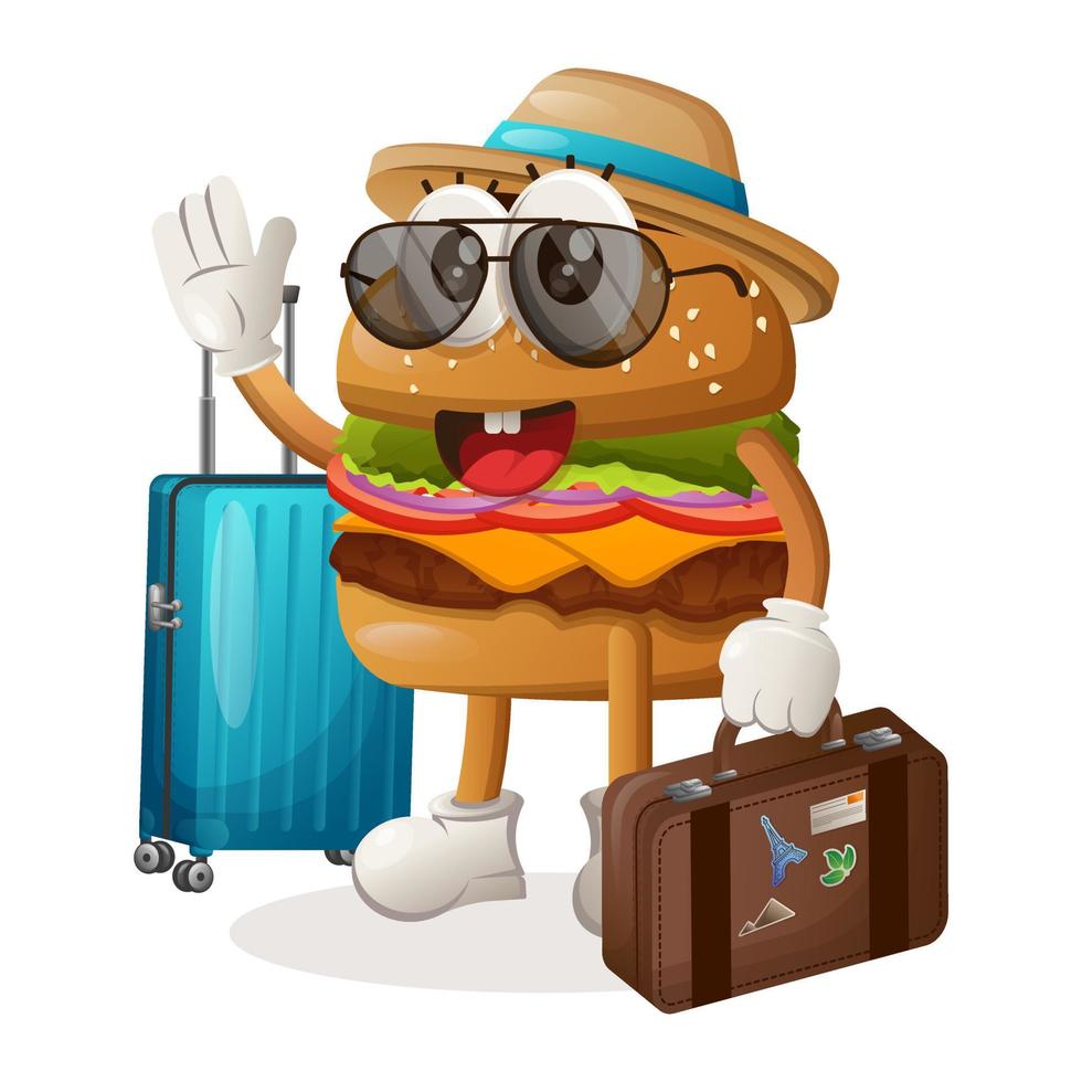 süßes Burger-Maskottchen im Urlaub vektor