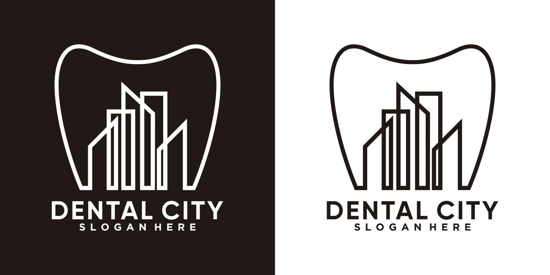 dental och stad logotyp design med kreativ begrepp och linje konst stil vektor