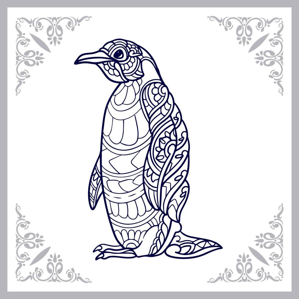 Pinguin-Mandala-Kunst isoliert auf weißem Hintergrund vektor