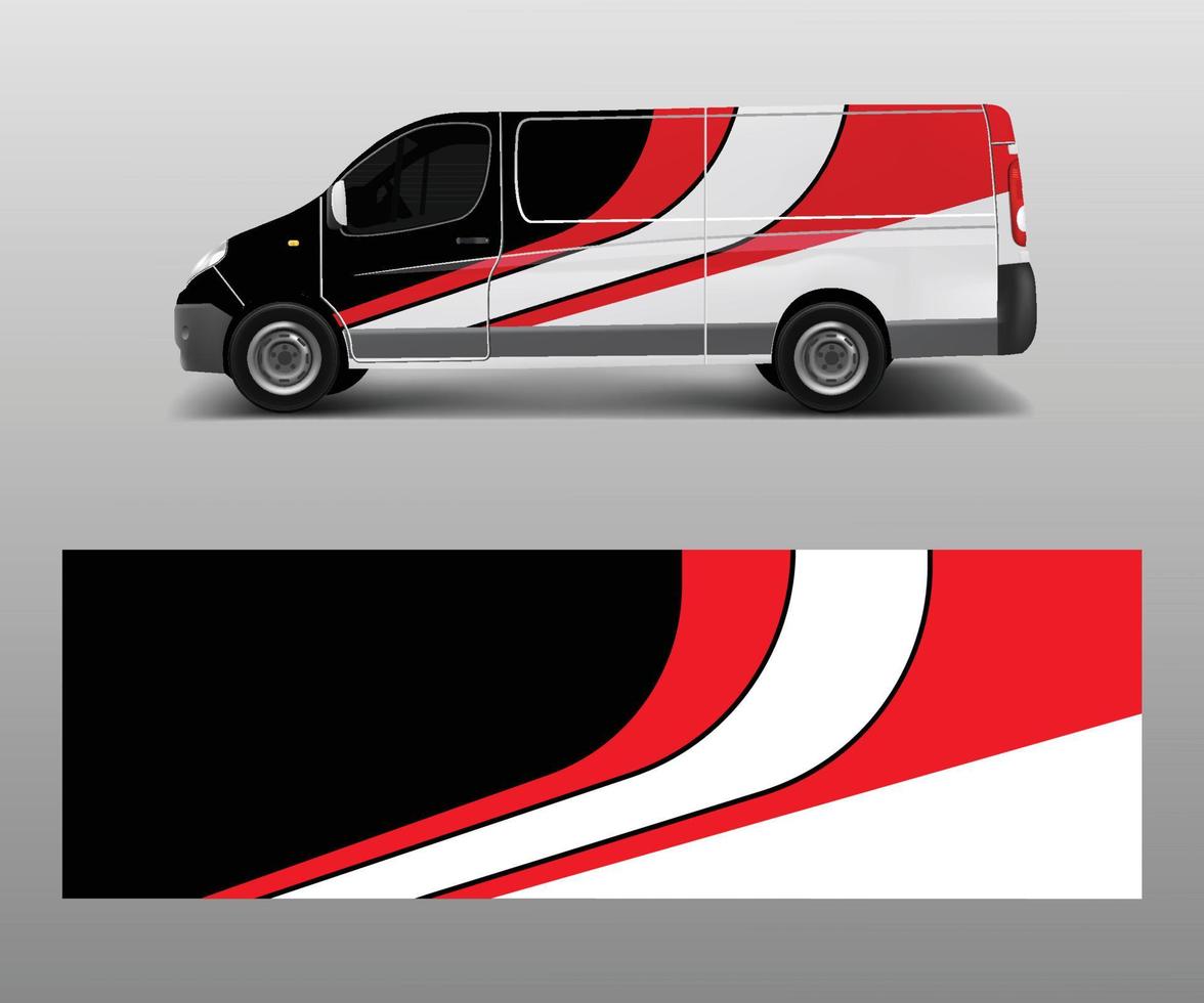 Fahrzeug-Aufkleber-Wrap-Design Cargo-Van-Vektor. grafische abstrakte wellenhintergrunddesigns für das branding von werbeunternehmen vektor