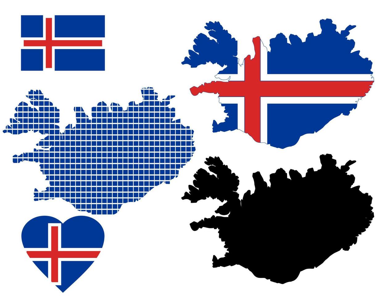 Karta av island i annorlunda färger och symboler på en vit bakgrund vektor