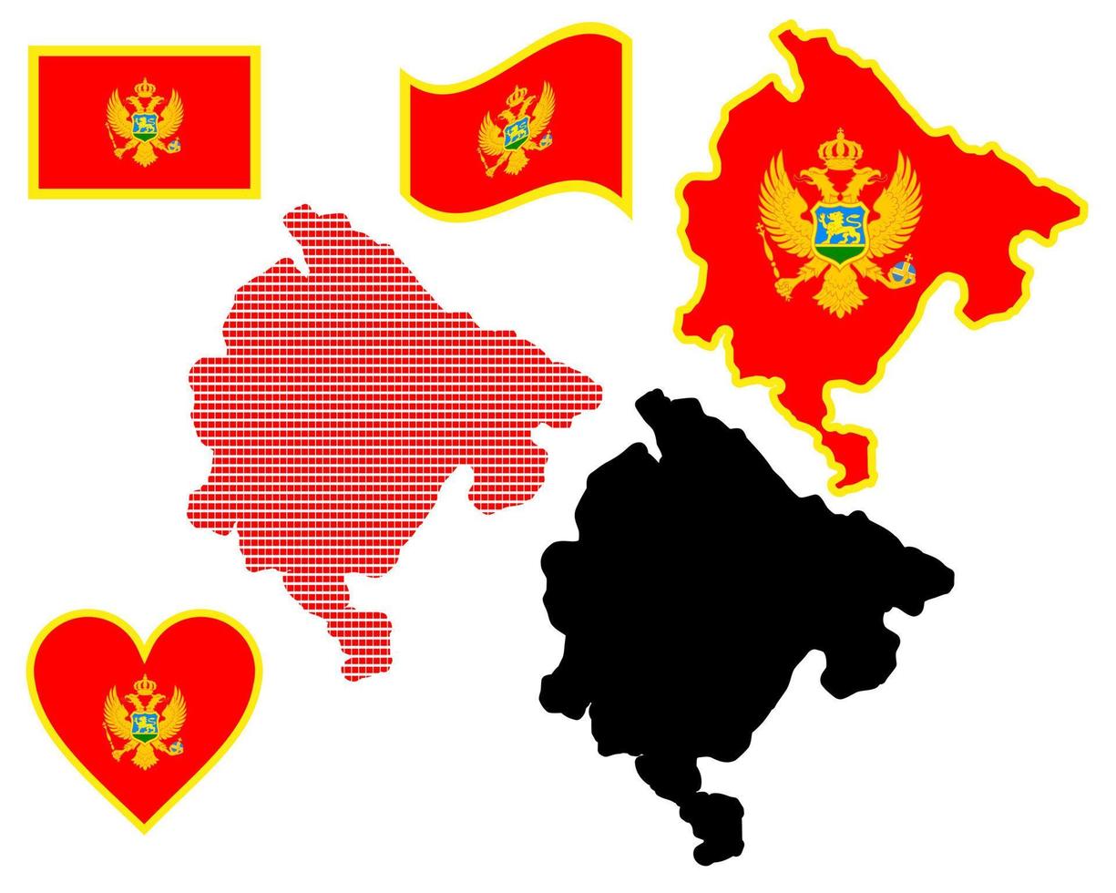 Karte Flagge und Symbol von Montenegro auf weißem Hintergrund vektor