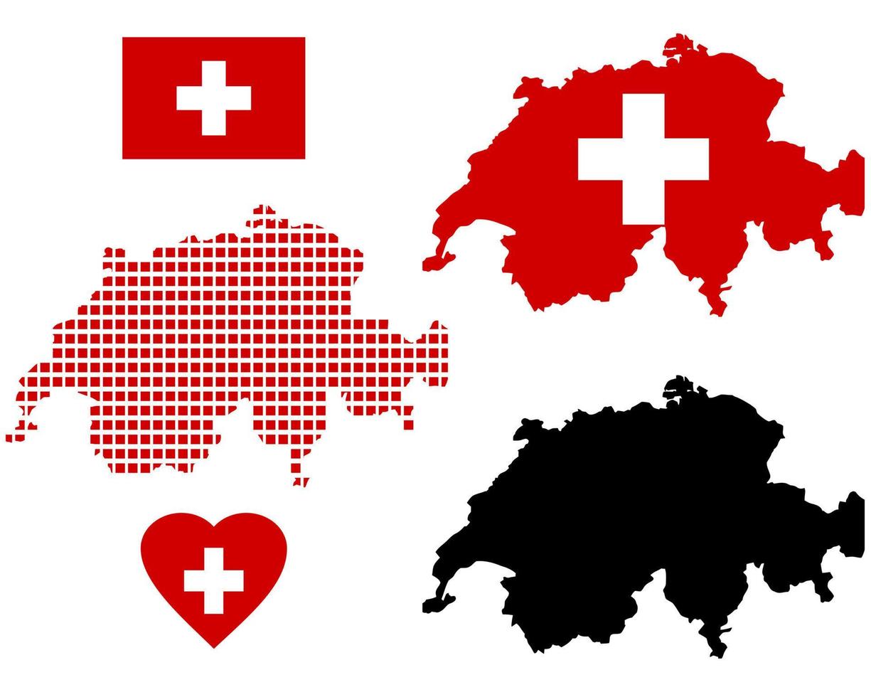 karte der schweiz in verschiedenen farben und symbolen auf weißem hintergrund vektor