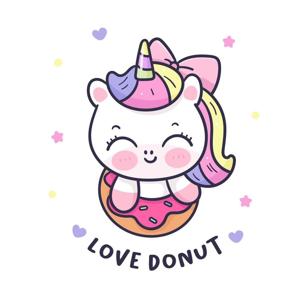 Logo-Einhorn-Cartoon-Pegasus-Pony im süßen Donut-Charakter vektor