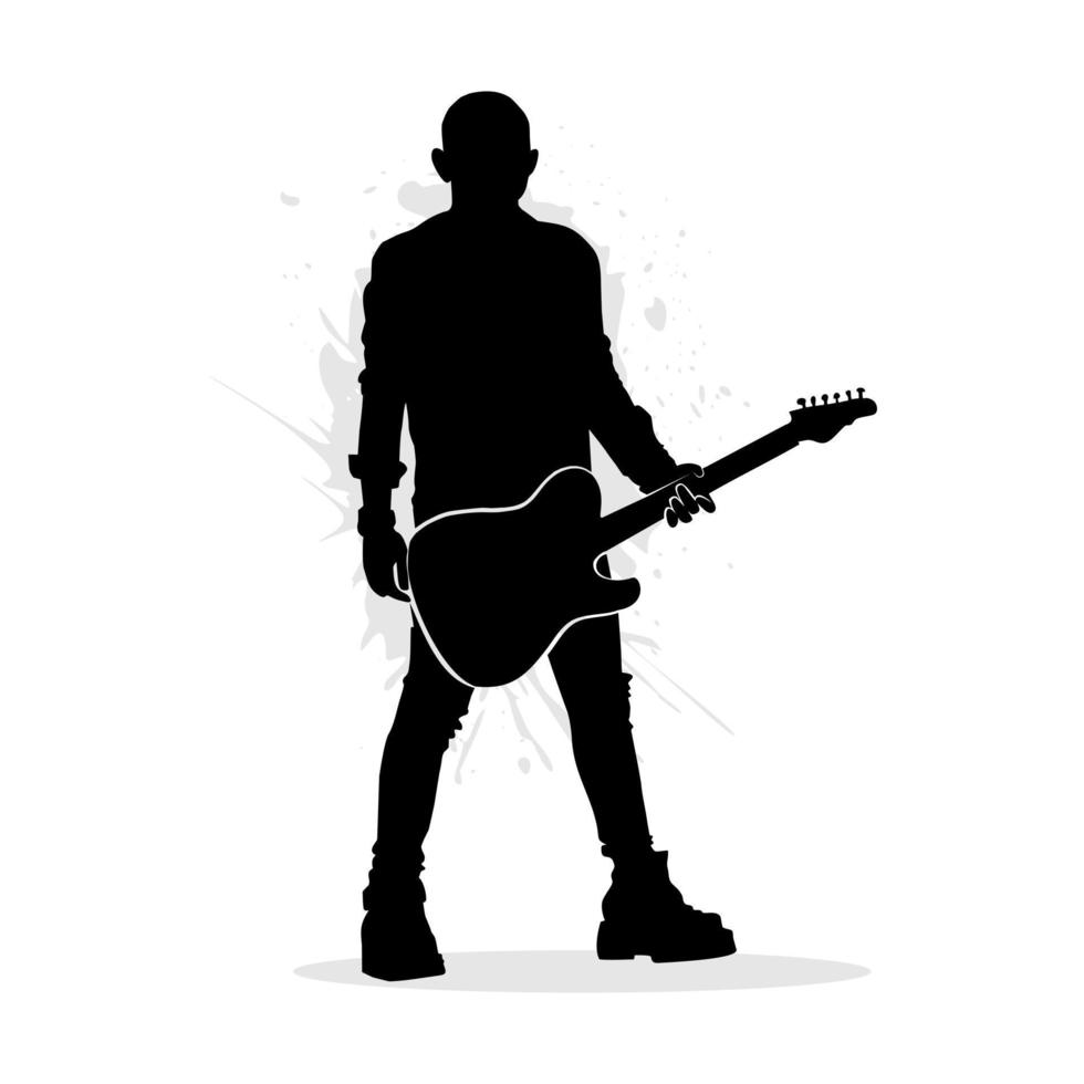 silhuett av gitarr spelare på vit bakgrund. vektor illustration