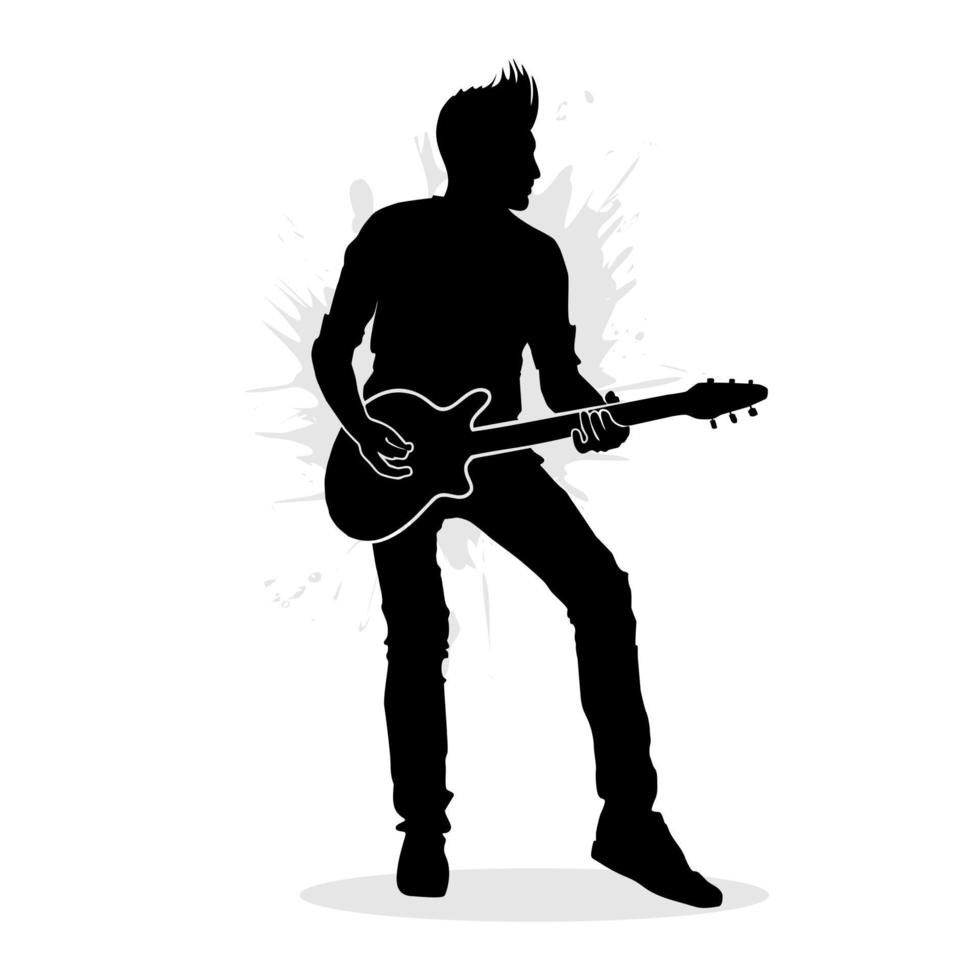 Silhouette eines Jungen, der Gitarre spielt vektor