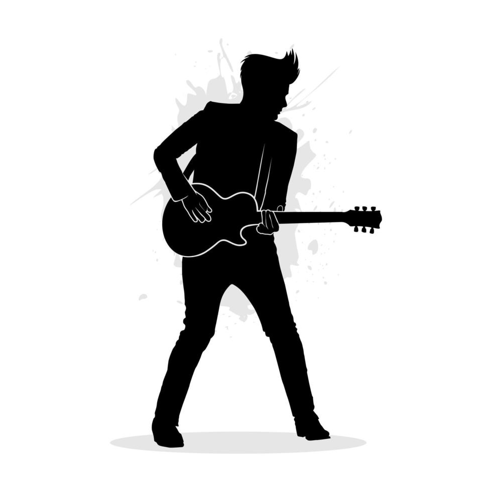 Silhouette eines Mannes, der Gitarre spielt, isoliert auf weißem Hintergrund vektor