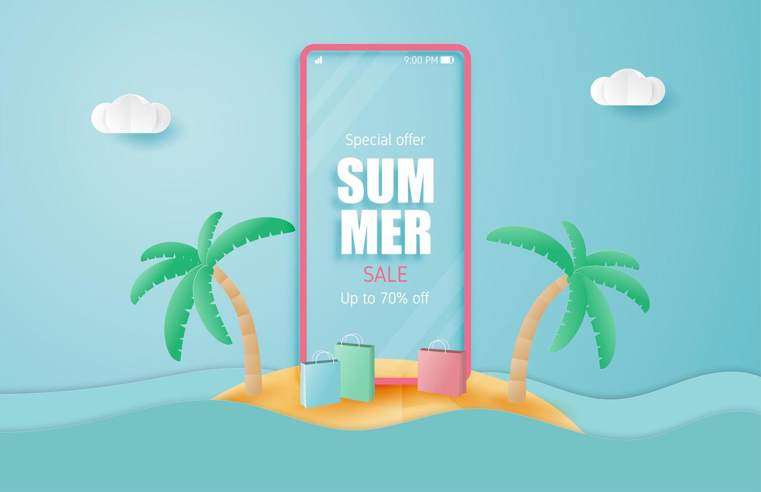 sommar försäljning banner med smartphone vektor