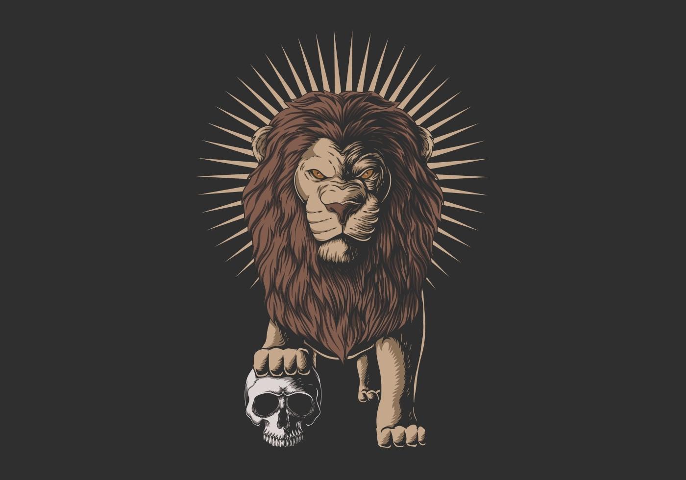 lejon trampade på en mänsklig skalle vektor