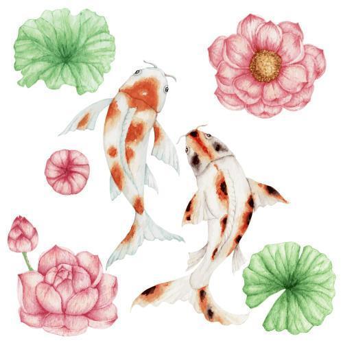 Aquarell Koi Fisch und rosa Lotusblume vektor