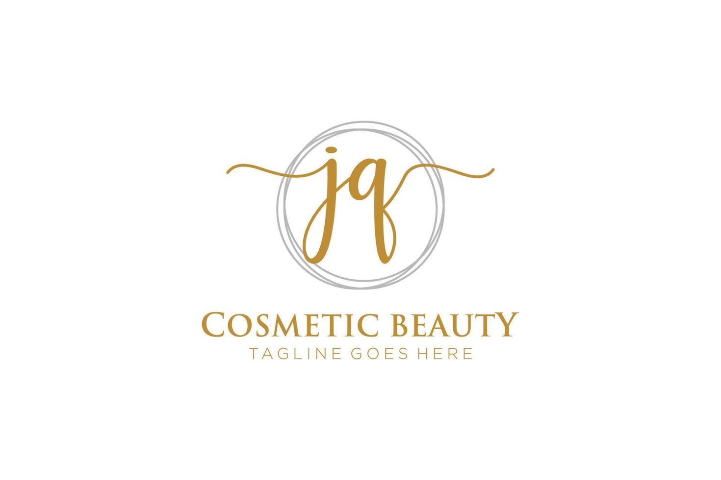 första jq feminin logotyp skönhet monogram och elegant logotyp design, handstil logotyp av första signatur, bröllop, mode, blommig och botanisk med kreativ mall. vektor
