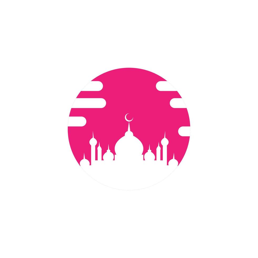 weiße Moschee auf einem rosa Symbollogo vektor