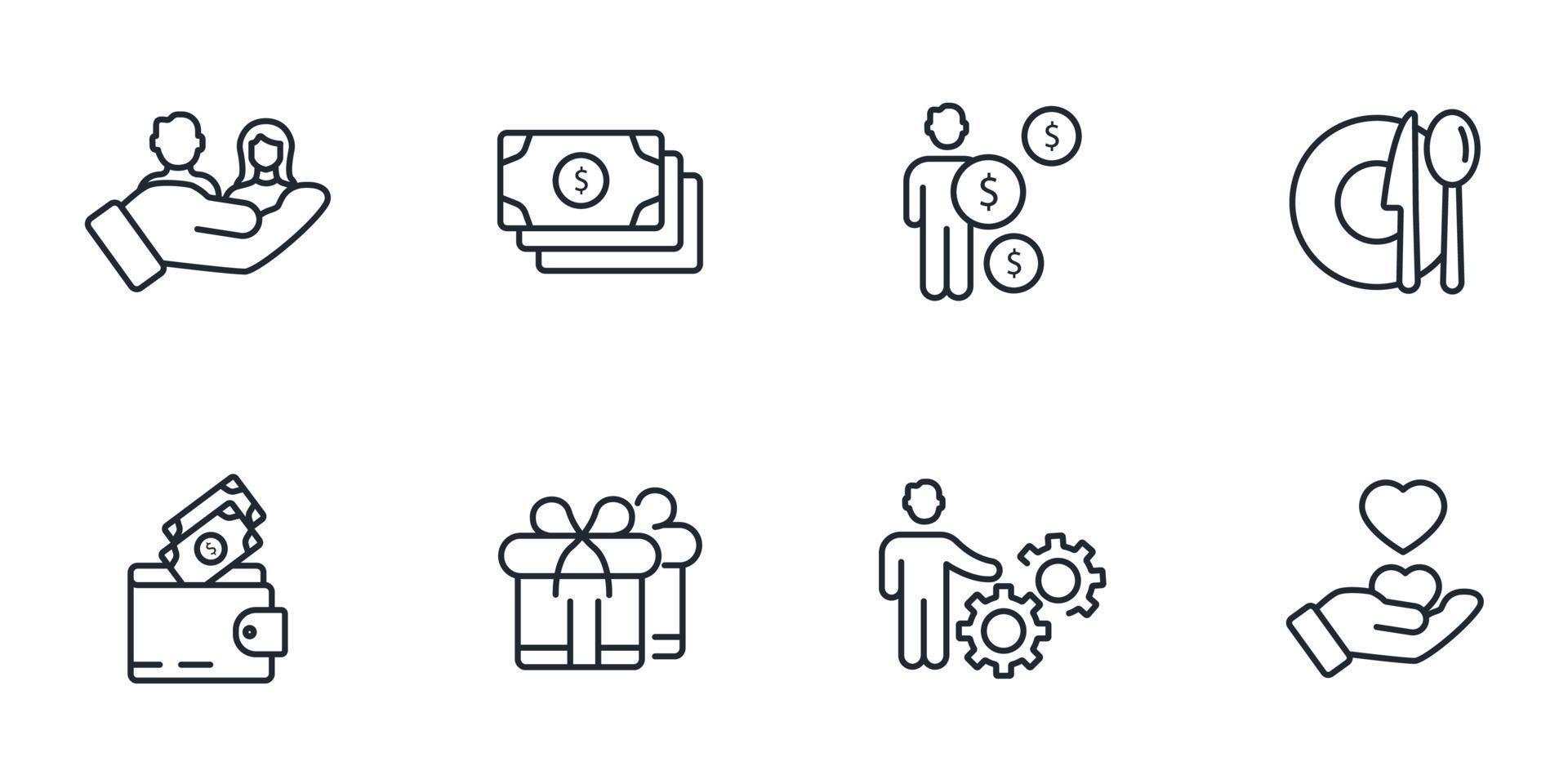 Symbole für Leistungen an Arbeitnehmer festgelegt. Leistungen an Arbeitnehmer packen Symbolvektorelemente für das Infografik-Web vektor