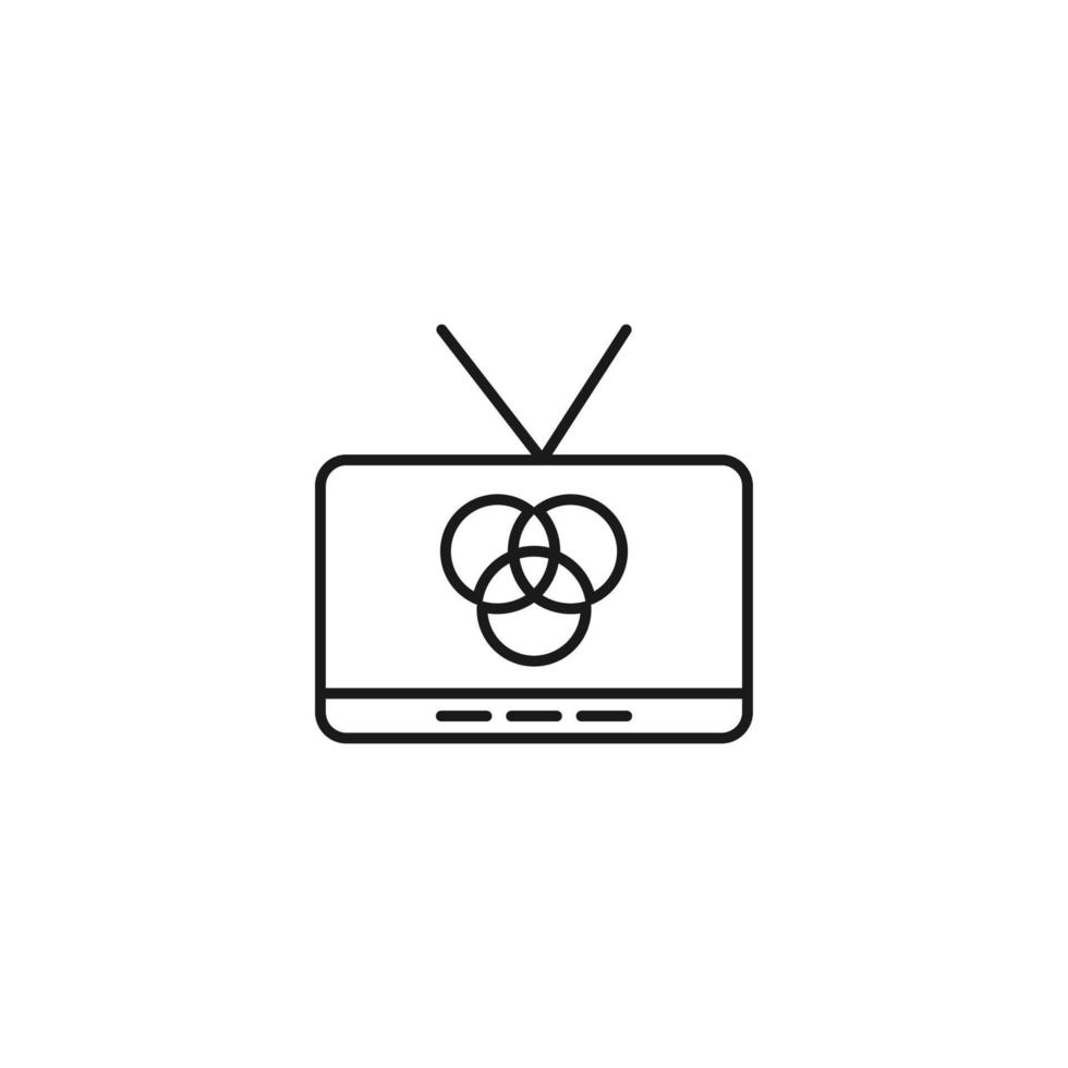 fernseher, fernseher, tv-show-konzept. Vektorzeichen im flachen Stil gezeichnet. geeignet für Websites, Artikel, Bücher, Apps. editierbarer Strich. Liniensymbol von sich schneidenden Kreisen auf dem Fernsehbildschirm vektor