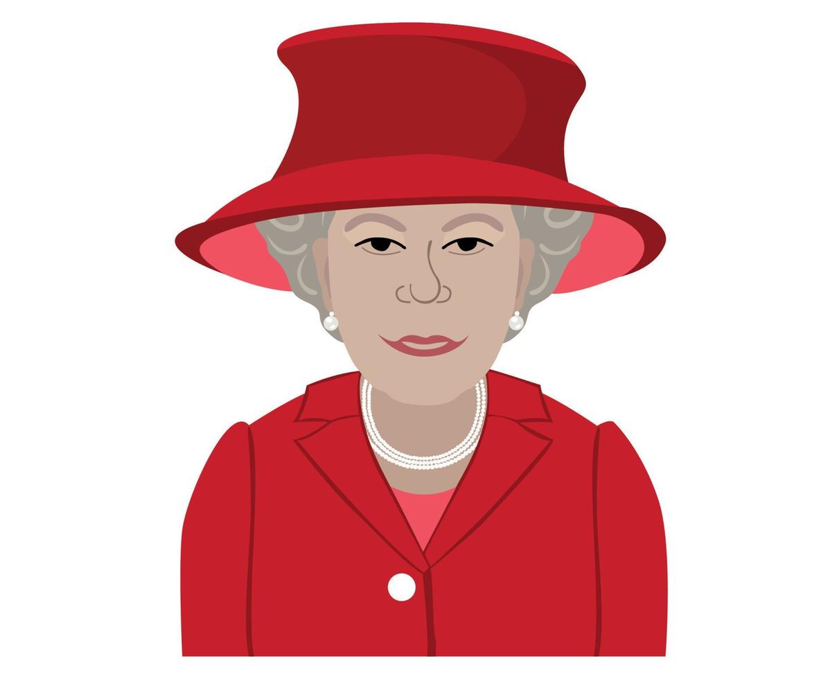 drottning Elizabeth ansikte porträtt med röd kostymer brittiskt förenad rike 1926 2022 nationell Europa Land vektor illustration abstrakt design