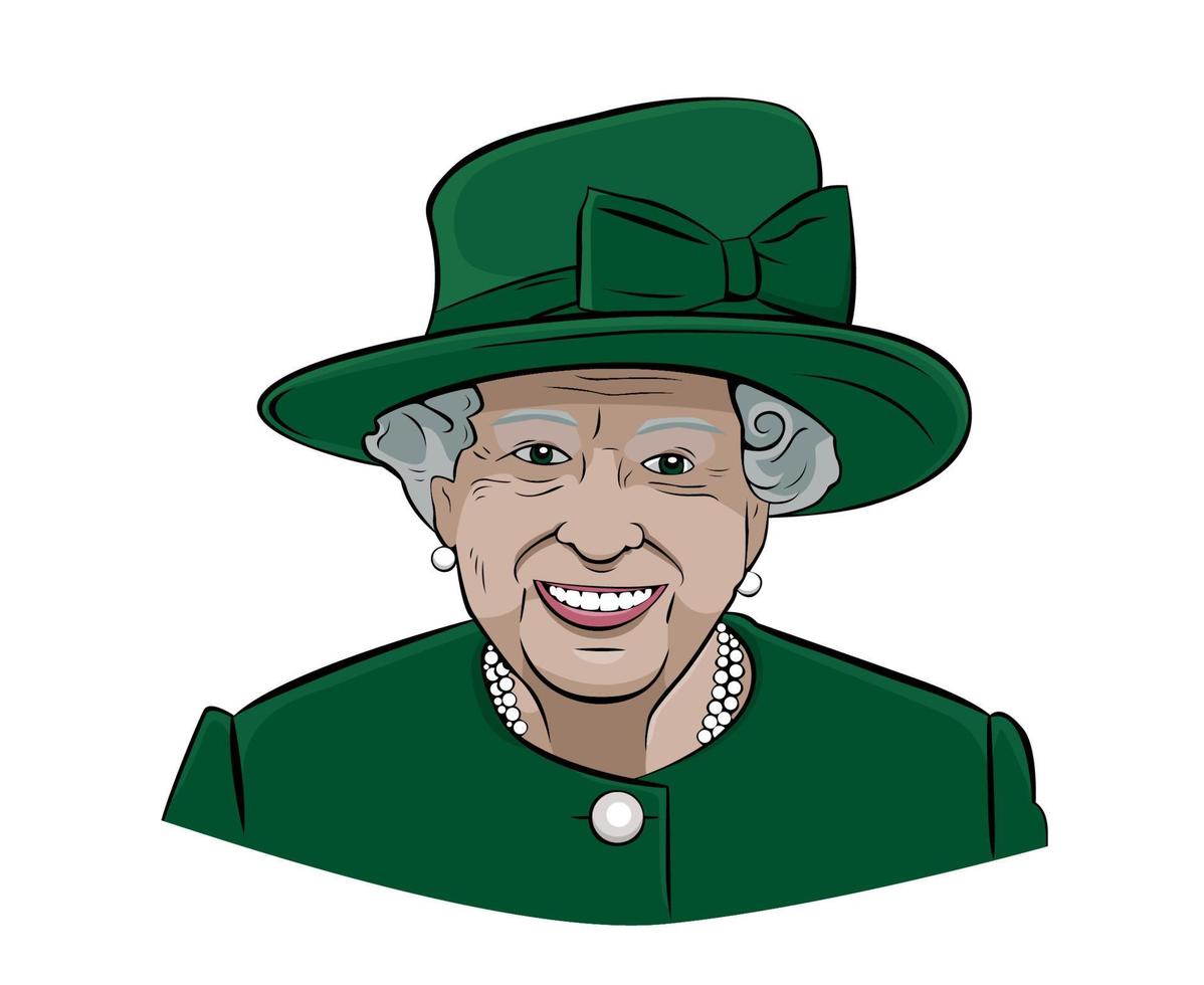 königin elizabeth gesichtsporträt mit grünem anzug britisches vereinigtes königreich nationales europa vektorillustration abstraktes design vektor