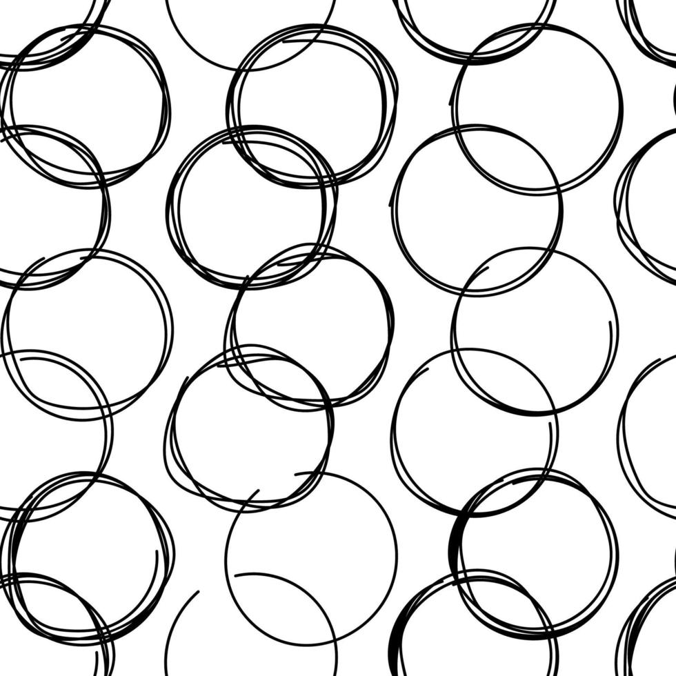 hand dragen cirkel linje skiss sömlös mönster. abstrakt linje svart bakgrund vektor