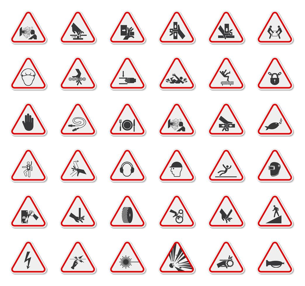 Warndreieck Gefahrensymbole Etiketten Zeichensatz vektor
