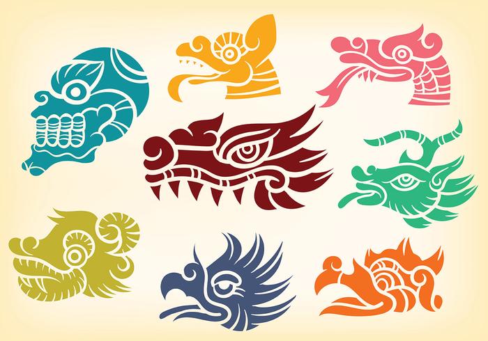 Dekorativa Quetzalcoatl Ikoner Vector