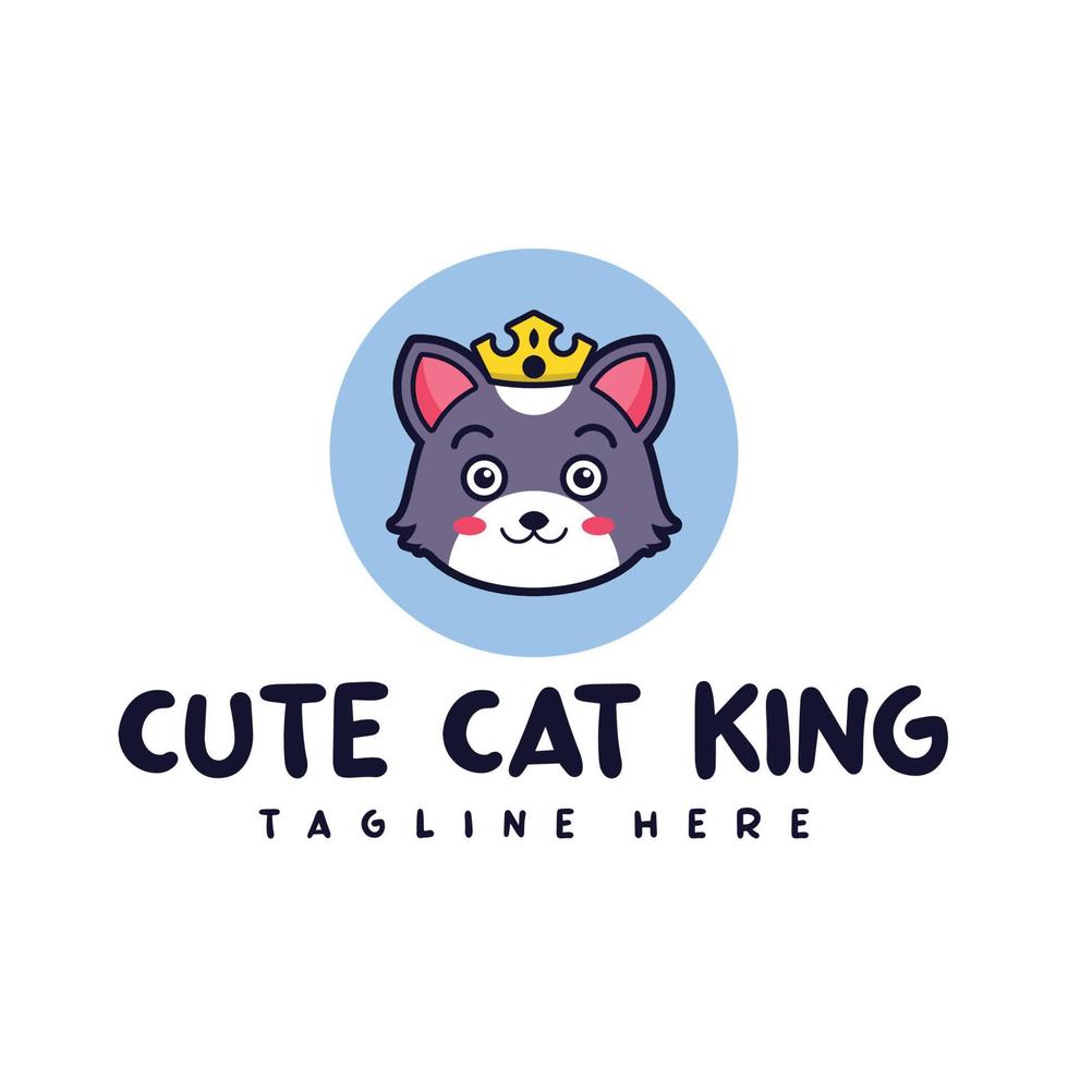 cartoon niedliches katzenkönig-logo-design vektor