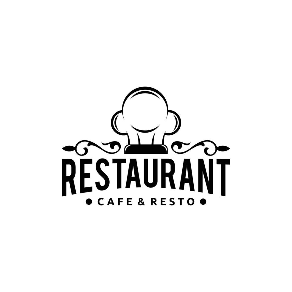 restaurang logotyp design med gravyr och kock hatt vektor