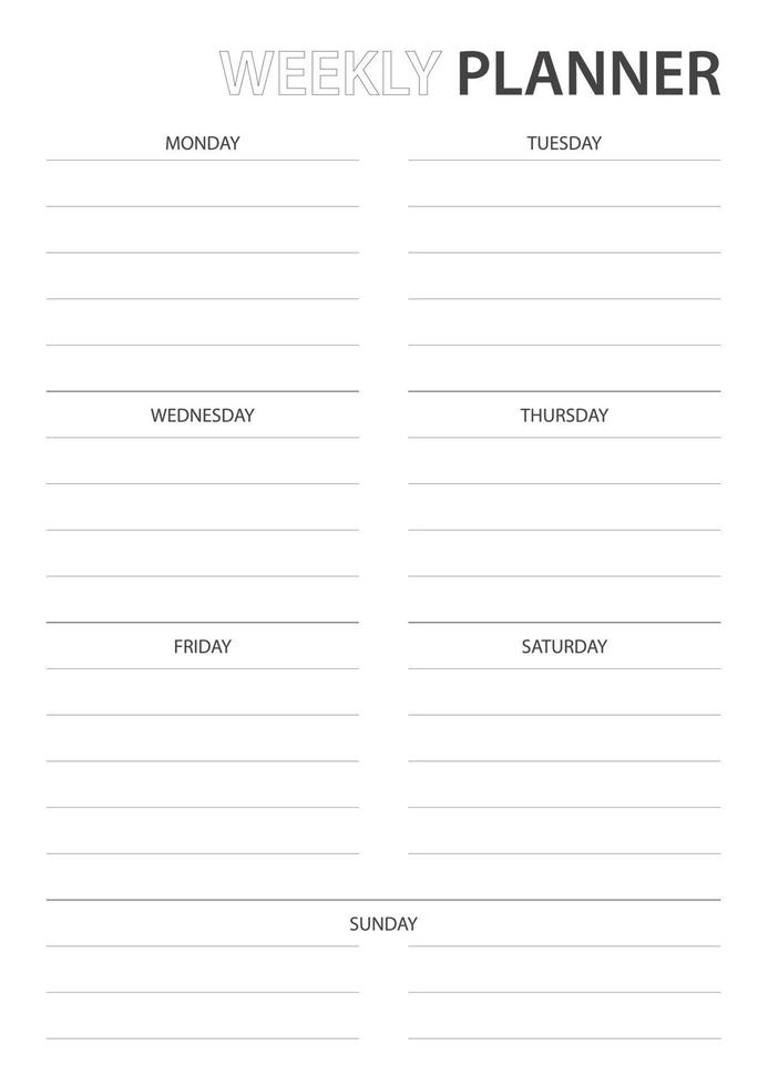 varje vecka schema planerare enkel design vektor