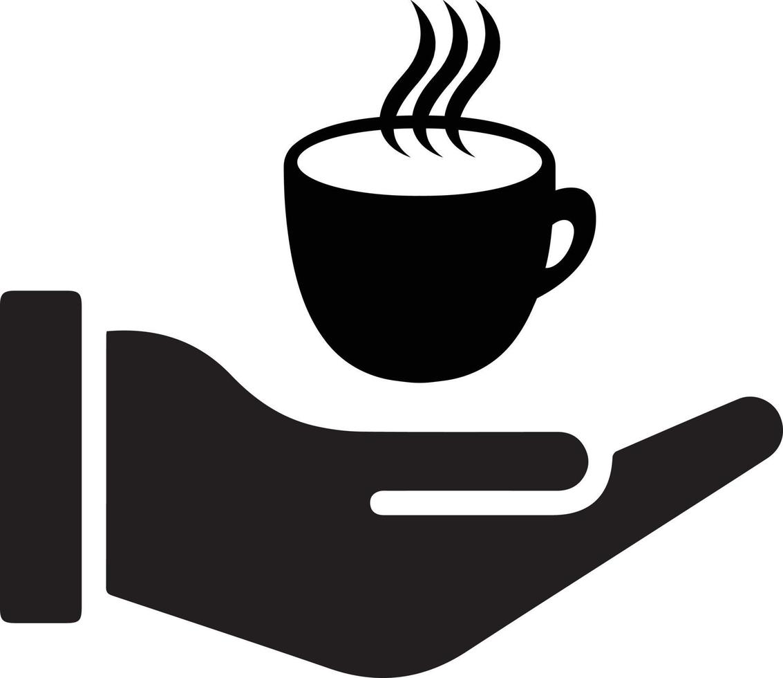 Kaffeetasse-Symbol. Logo-Symbol für Hand und Kaffeetasse. kaffee, tasse, café, heißer tee-ikonendesign vektor