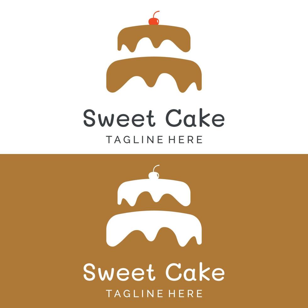 kuchen oder bäckerei logo template vektor design.süßer kuchen, geburtstagstorte, cupcake, kuchen mit kirschen. Logo für Geschäft, Konditorei, Konditorei etc.